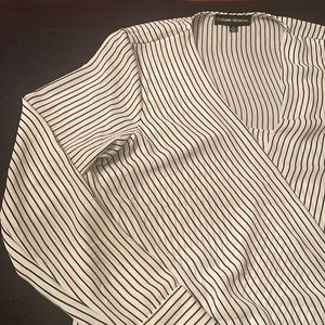Catherine Malandrino medium black and white pinstripe blouse with v-neck